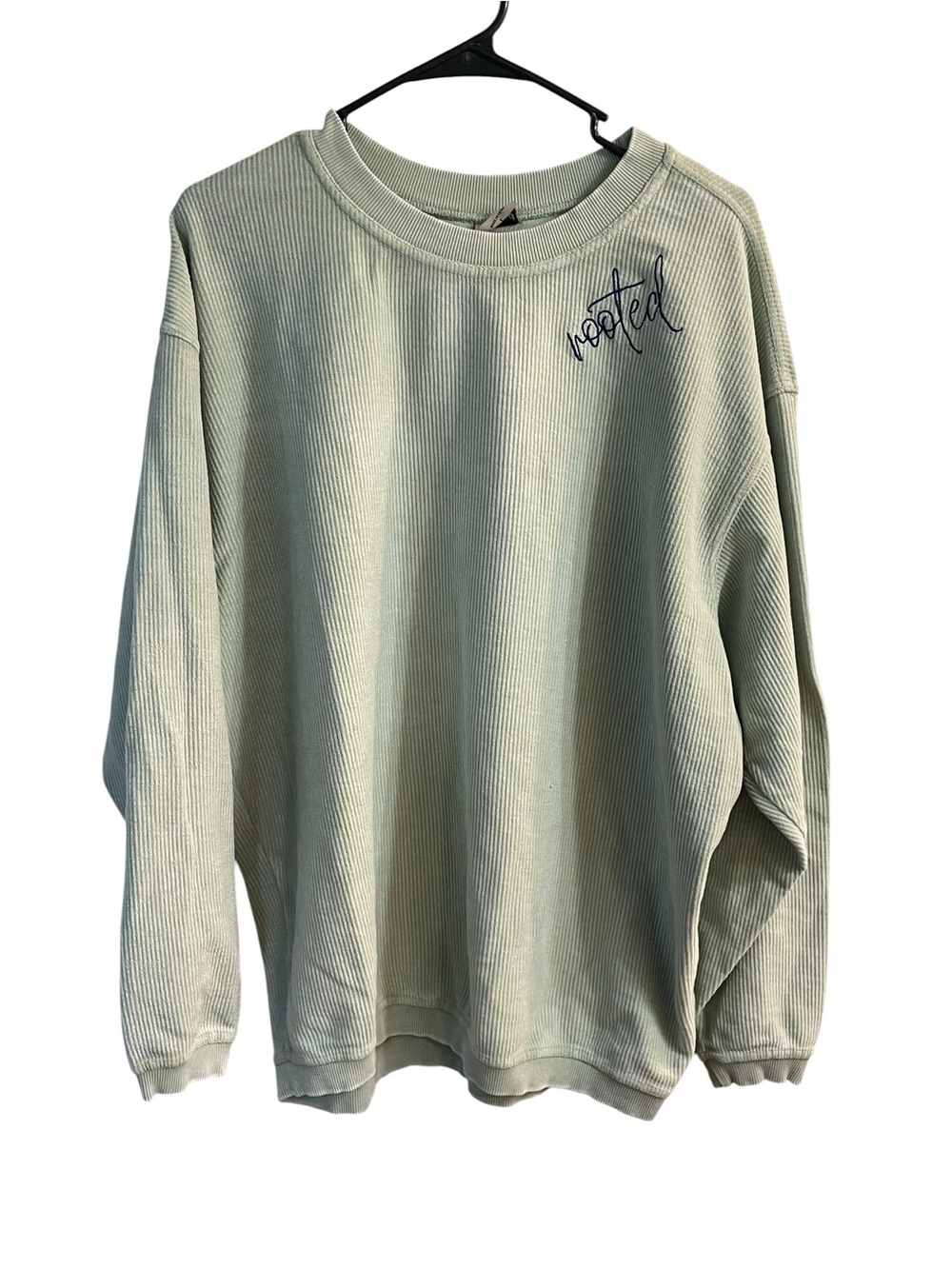 Chicka-d Rooted Corded Crewneck Sweatshirt Large Green Embroidered 100% Cotton